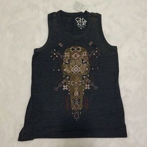 NWT Cow Head Boho Tribal Skull tank